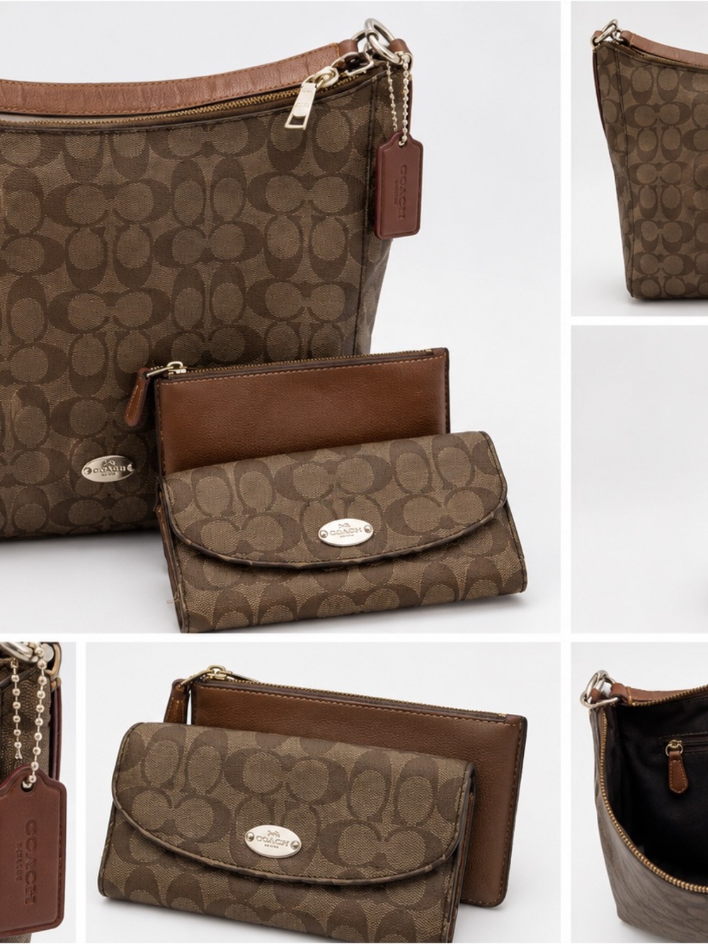 Coach Brown Signature Canvas Bag with Matching Wallet Set
